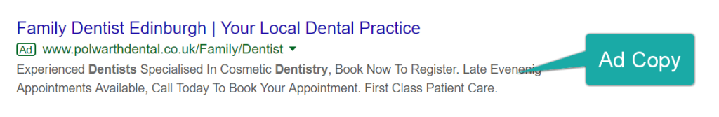 Screenshot of a Google Ads' copy