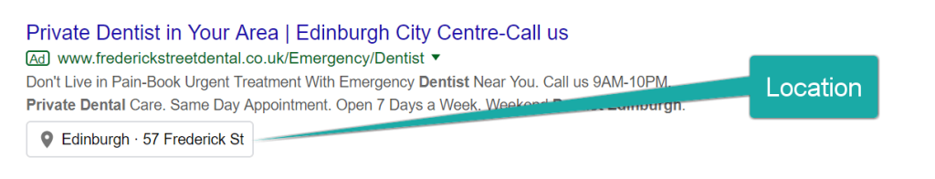 Screenshot of Google Ads Location Extension.