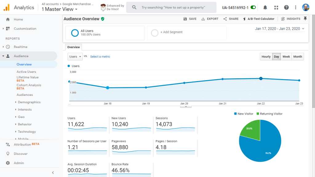 Screenshot of Google Analytics' Audience Overview Report