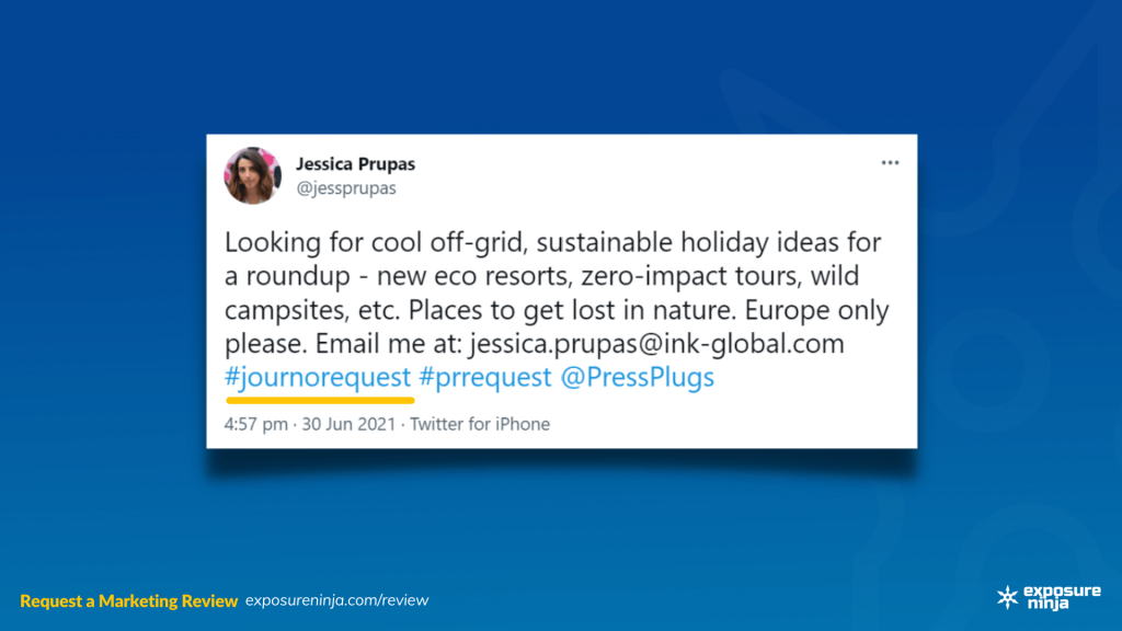 Screenshot of a journorequest on Twitter.