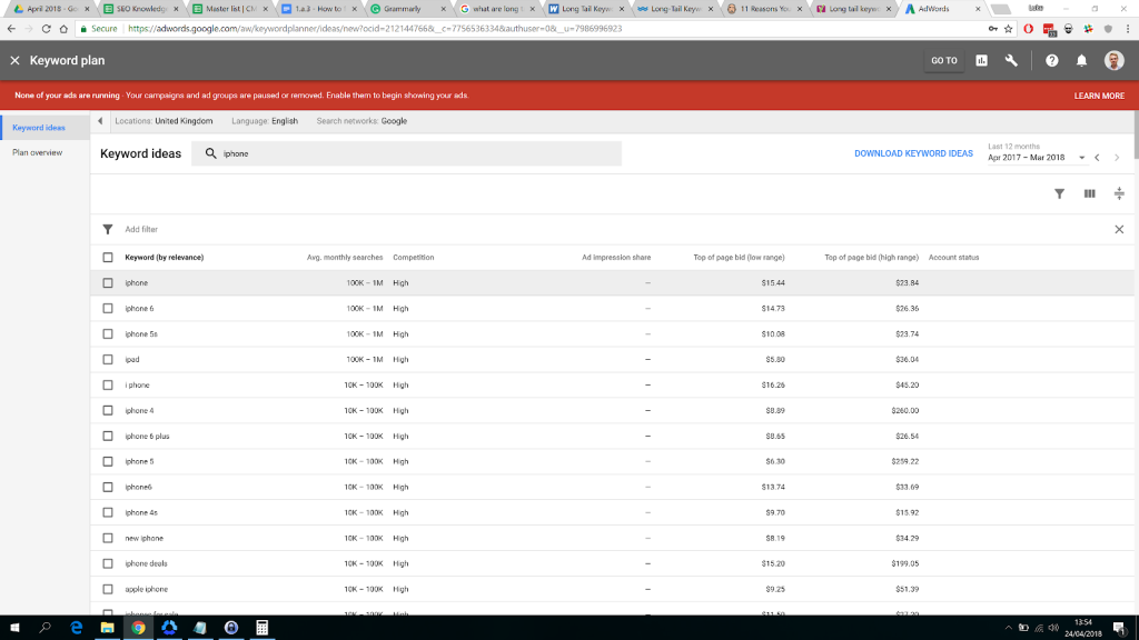Screenshot of the Google Ads Keyword Planner
