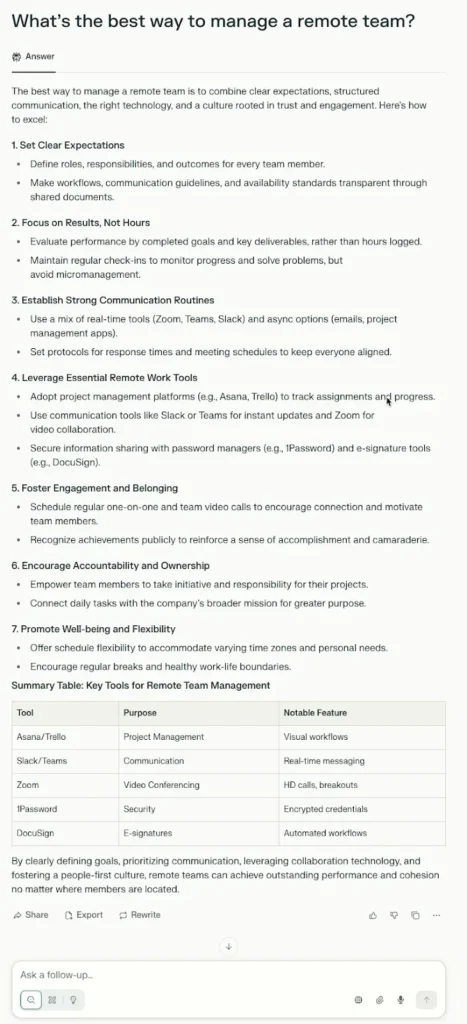 What's the best way to manage a remote team query in Perplexity