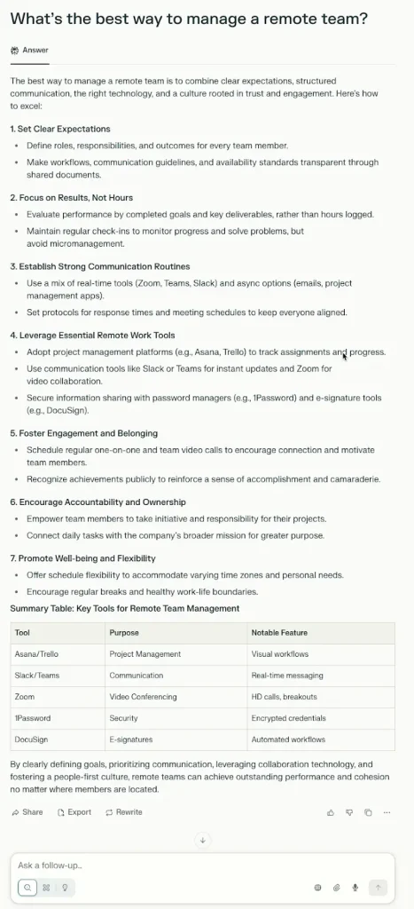 What's the best way to manage a remote team query in Perplexity 