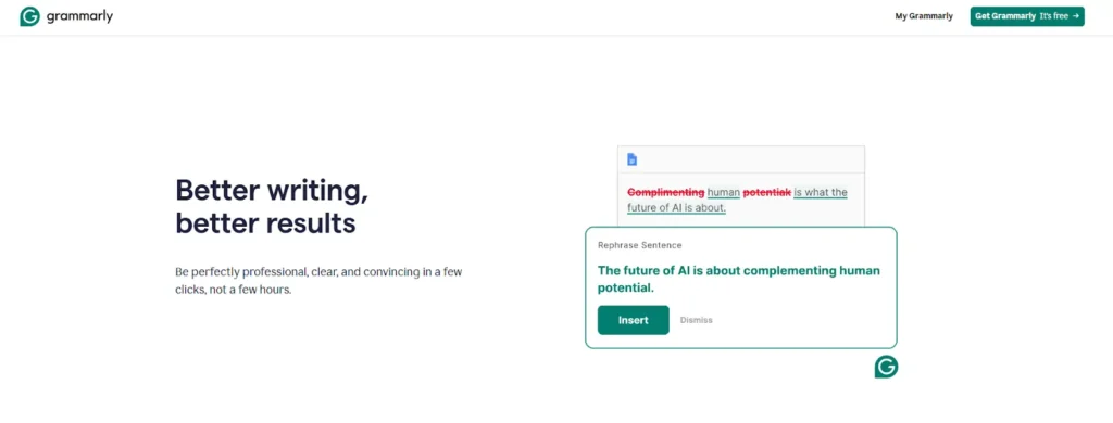 Grammarly Landing Page USP 2 on the benefit of using Grammarly to write better in a shorter time frame