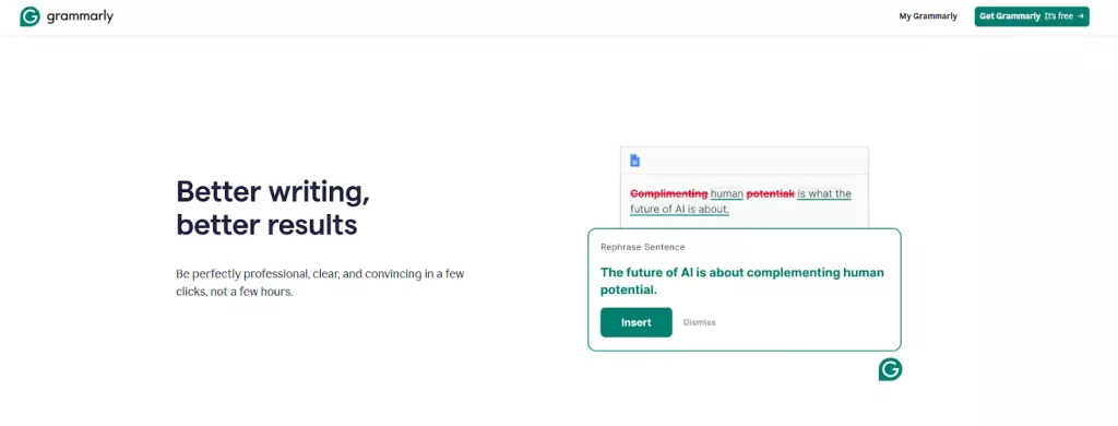 Grammarly Landing Page USP 2 on the benefit of using Grammarly to write better in a shorter time frame 