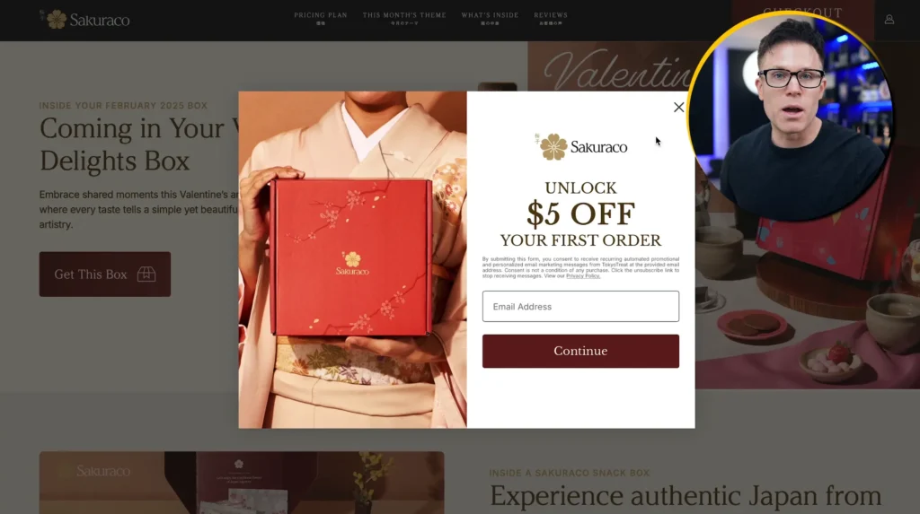 Screenshot of the Sakuraco pop-up offer.