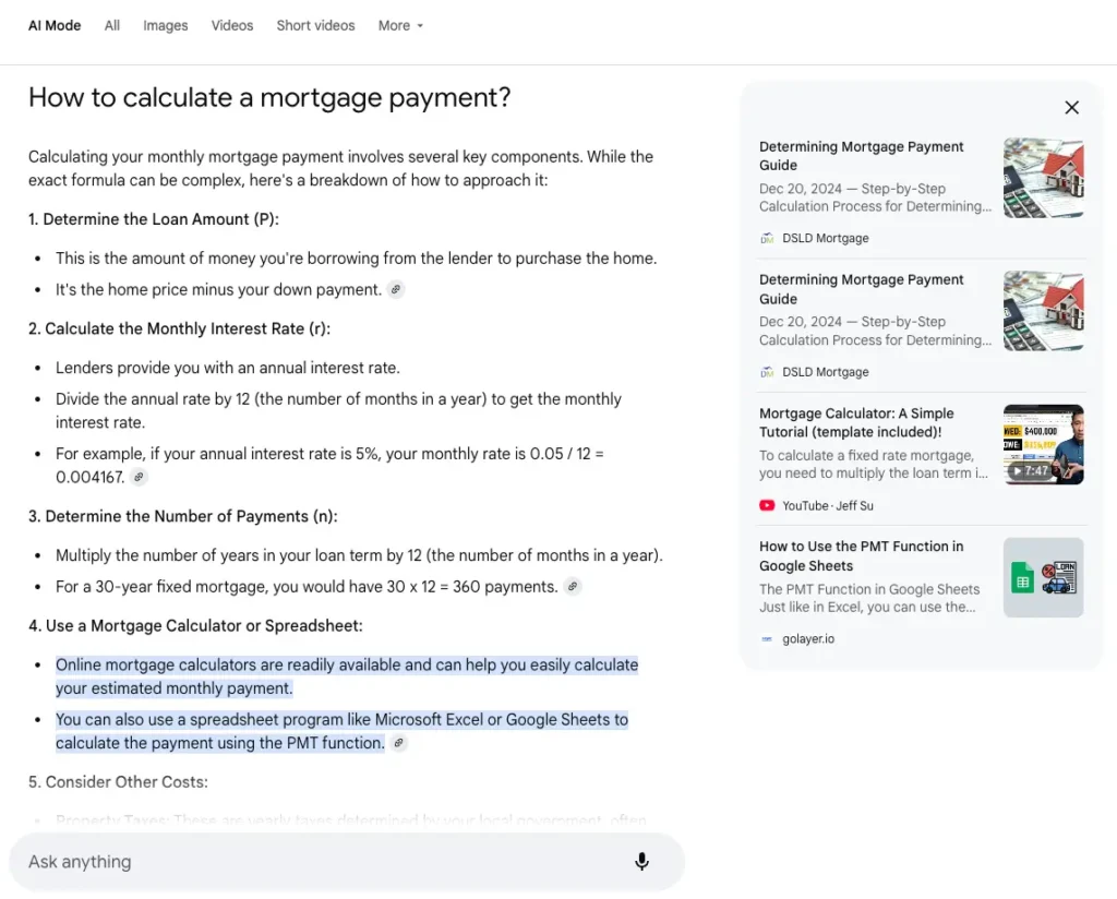 DSLD Mortgage Determining Mortgage Payment Guide being cited in AI Mode