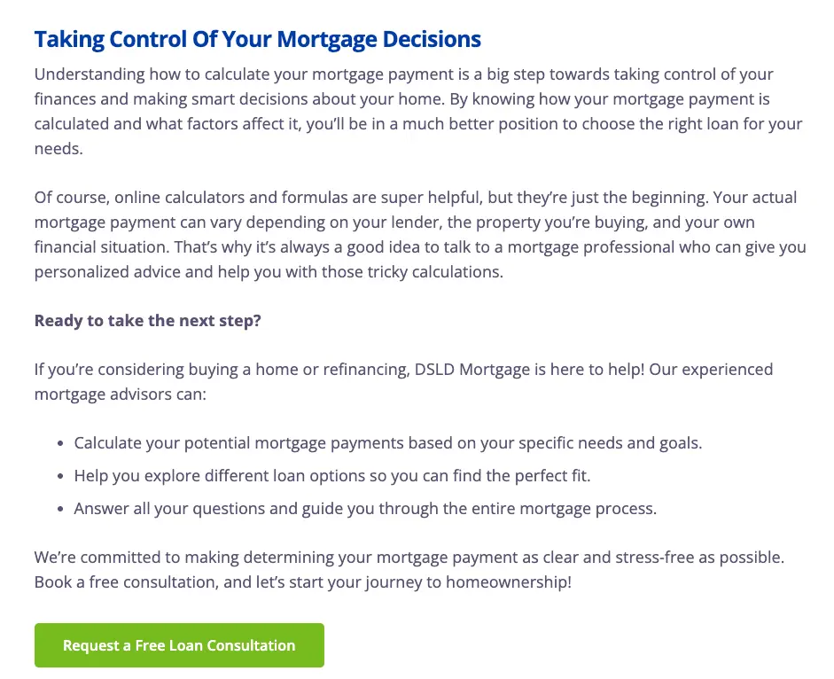 DSLD Mortgage final summary and CTA button