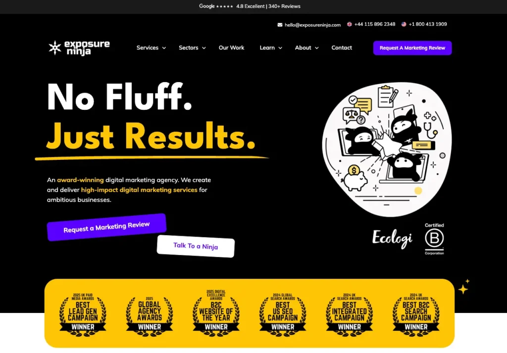 Exposure Ninja homepage for Best AI Search Optimisation Agencies