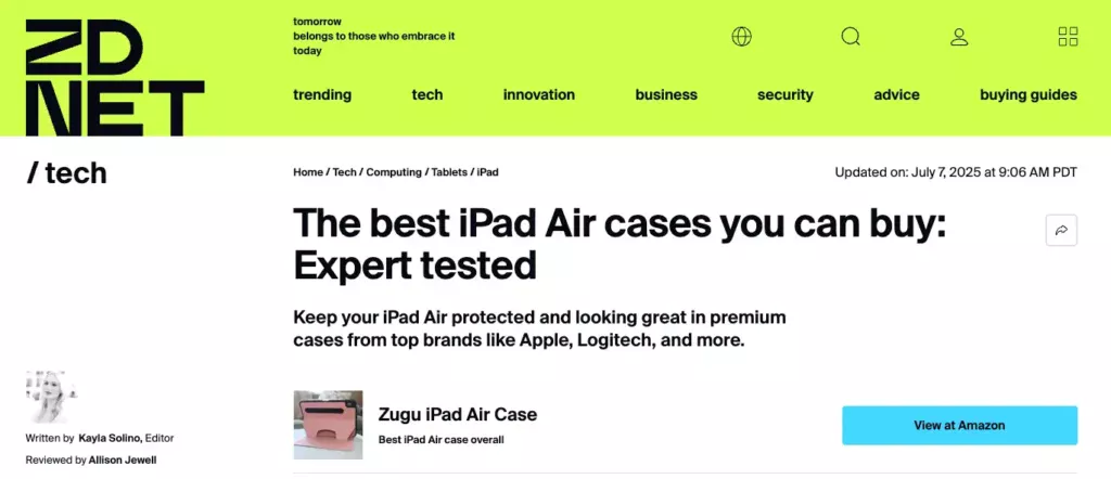ZDNet ranking Zugu as top iPad Air Case 