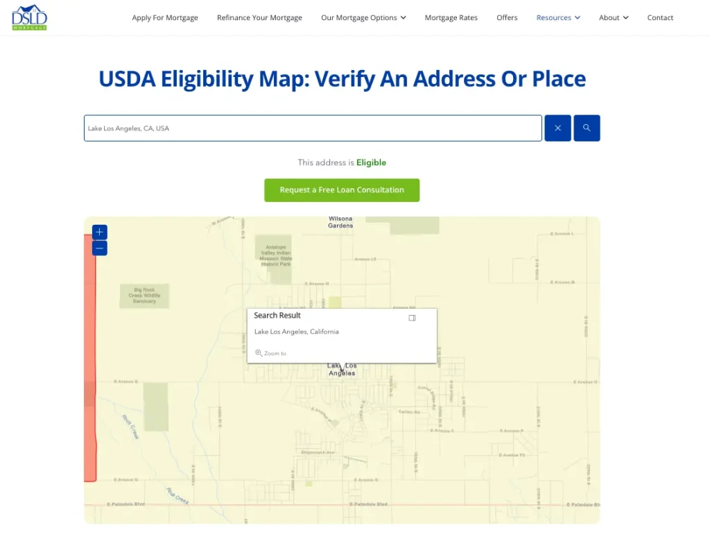 DSLD Mortgage Eligibility Map and CTA