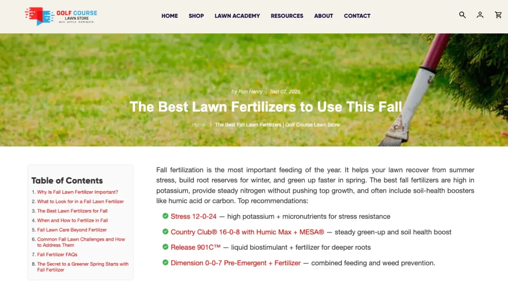 Golf Course Lawn Store Blog Product Recommendations