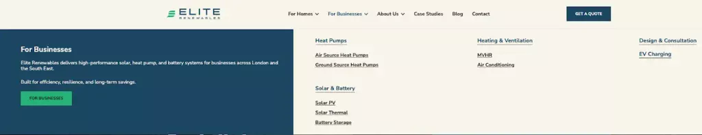 Elite Renewables Mega Menu For Businesses