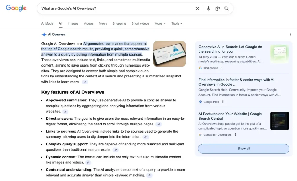 What are Google's AI overviews serps