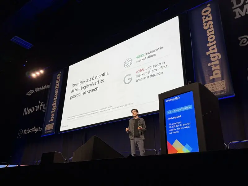 Josh Blyskal, from Profound, on stage at BrightonSEO